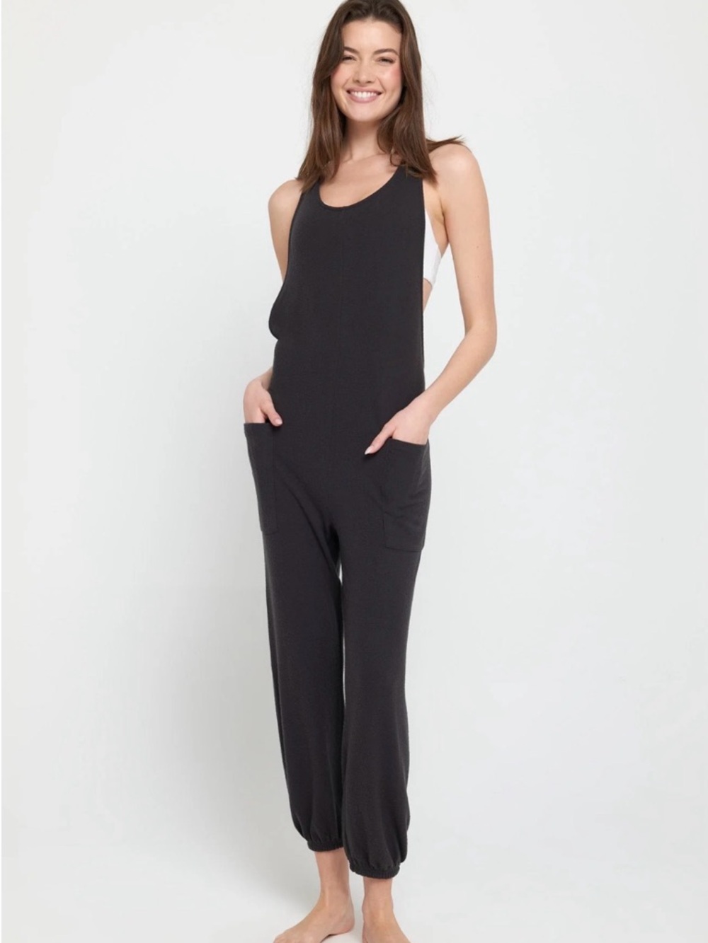 Spiritual Gangster Black Sleeveless Romper Jumpsuit with Pockets